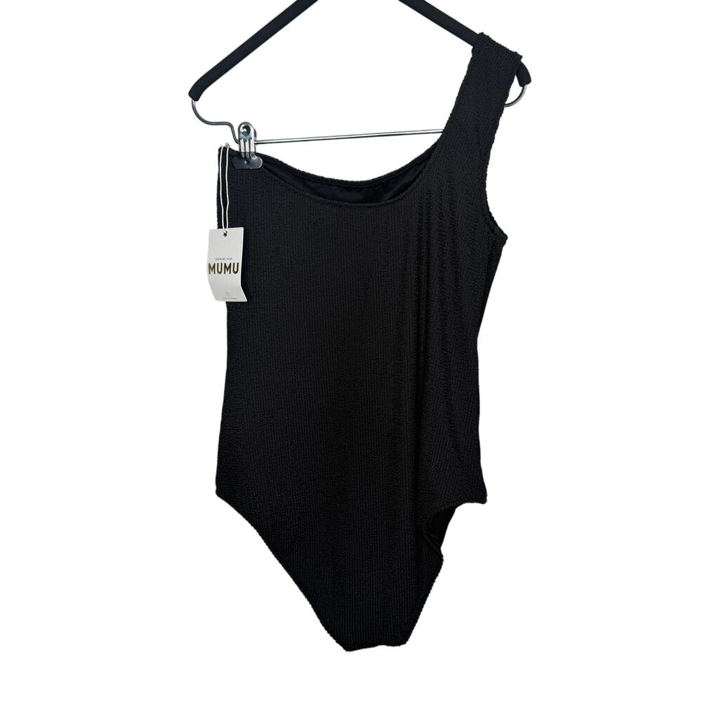 Show Me Your Mumu Anchor Textured One Shoulder Swimsuit Black Women's Size 1X - Picture 9 of 12